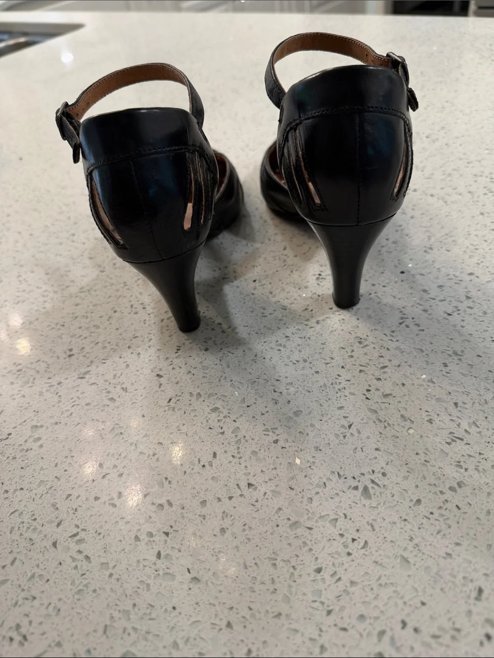Clarks Black Leather Ankle-Strap Cutout Heels